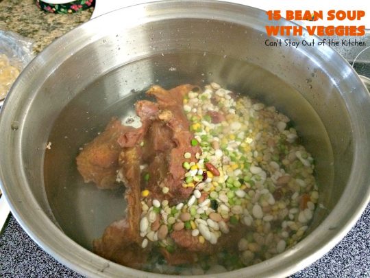 15 Bean Soup with Veggies | Can't Stay Out of the Kitchen | this is one of our favorite #soup recipes. It is sooo delicious. It's #glutenfree & chocked full of #veggies & #beans. #ham