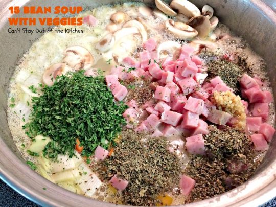 15 Bean Soup with Veggies | Can't Stay Out of the Kitchen | this is one of our favorite #soup recipes. It is sooo delicious. It's #glutenfree & chocked full of #veggies & #beans. #ham