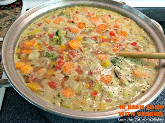 15 Bean Soup with Veggies | Can't Stay Out of the Kitchen | this is one of our favorite #soup recipes. It is sooo delicious. It's #glutenfree & chocked full of #veggies & #beans. #ham