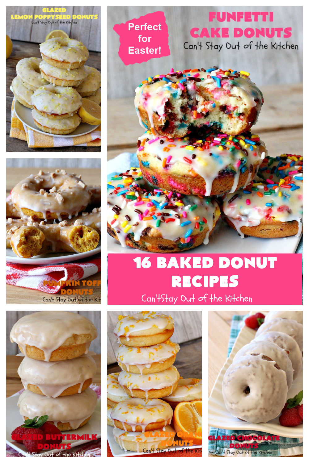 16 Baked Donut Recipes | Can't Stay Out of the Kitchen | 16 of the BEST #donut #recipes ever! Perfect for #Easter or other #holiday #breakfasts. #BakedDonuts #donuts #16BakedDonutRecipes