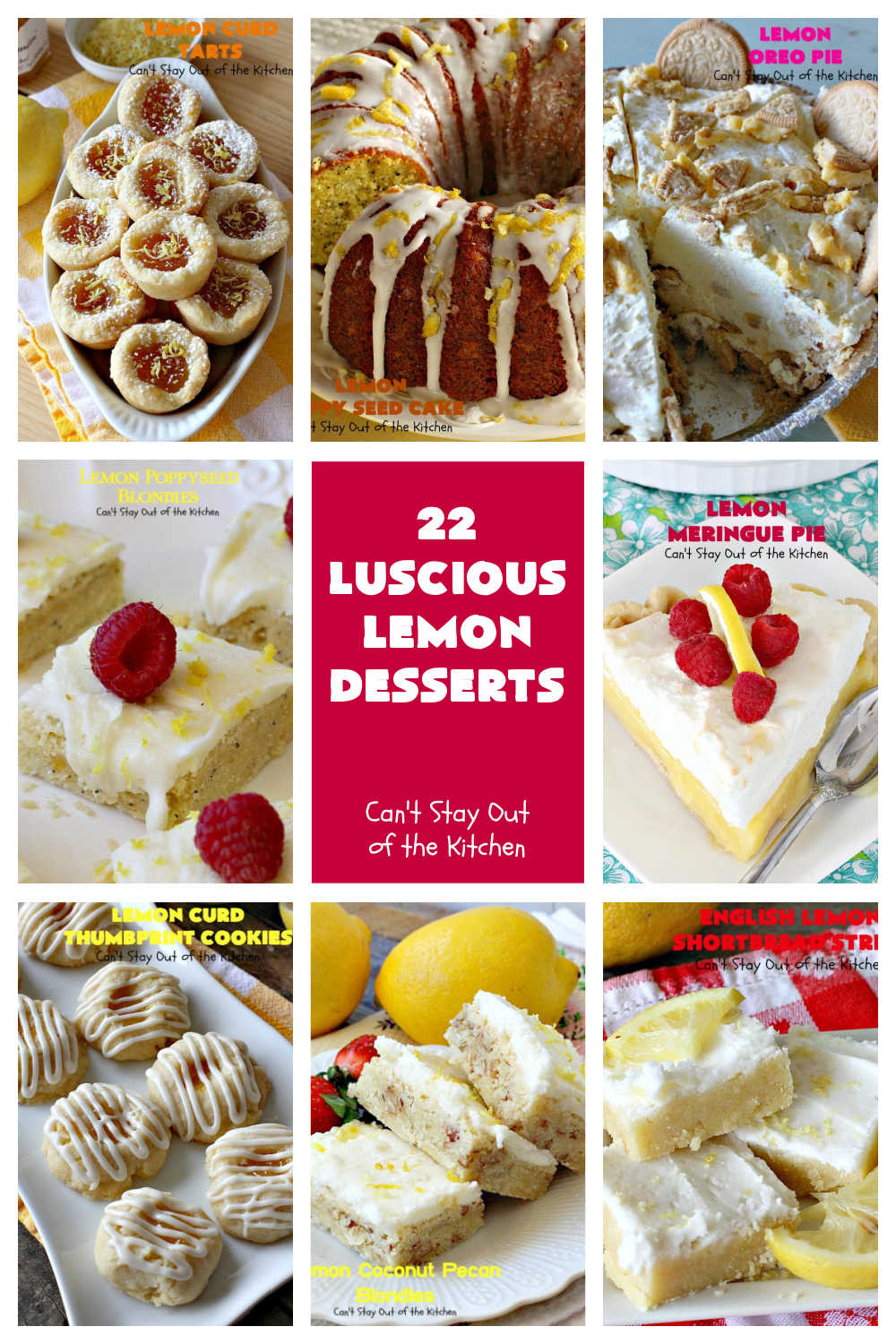 22 Luscious Lemon Desserts | Can't Stay Out of the Kitchen | 22 fabulous #lemon flavored #desserts & #muffin #recipes. Includes #pies, #cakes, #cookies & #blondies. If you have a lemon sweet tooth, these terrific desserts are for you!