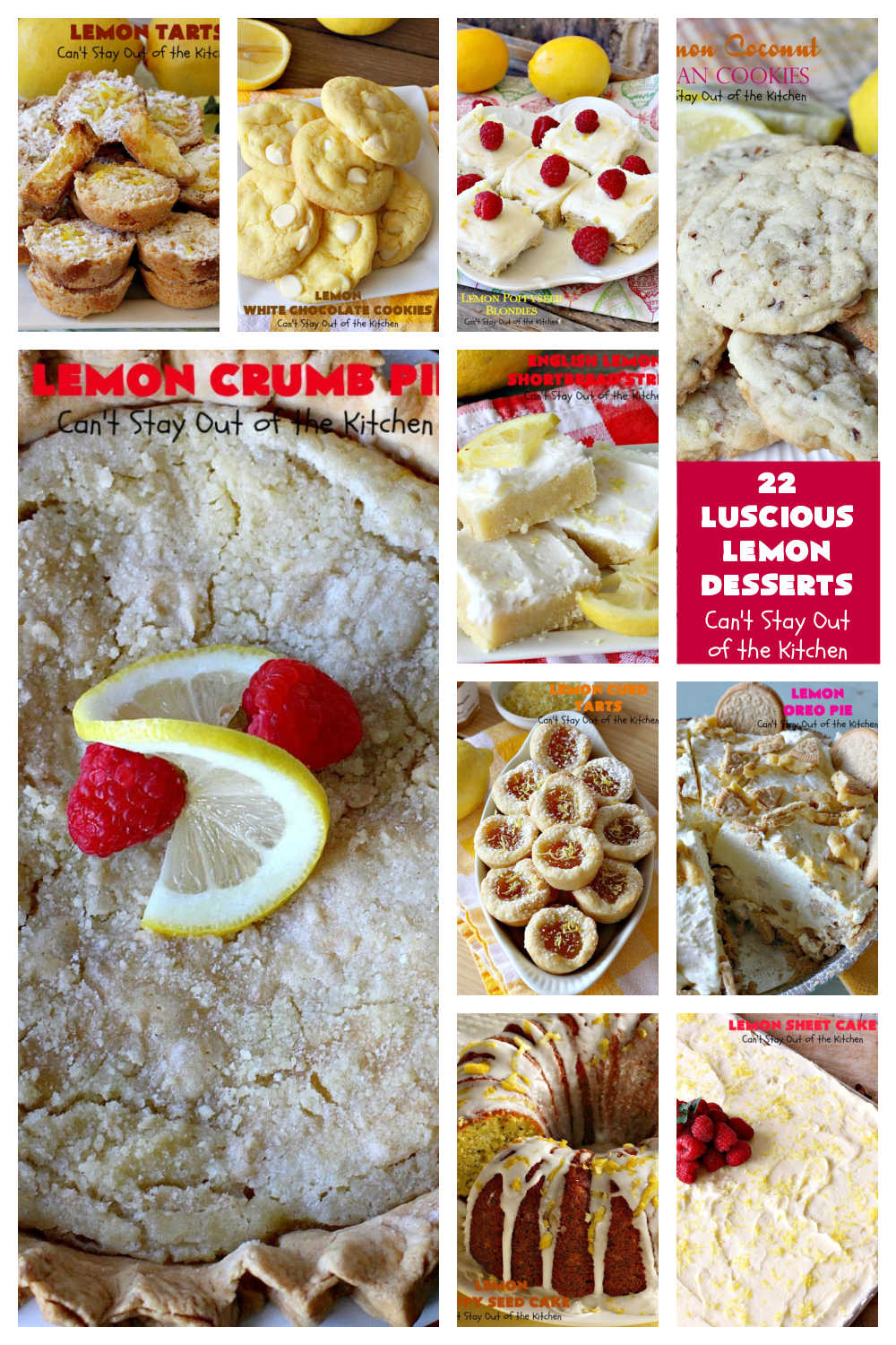 22 Luscious Lemon Desserts | Can't Stay Out of the Kitchen | 22 fabulous #lemon flavored #desserts & #muffin #recipes. Includes #pies, #cakes, #cookies & #blondies. If you have a lemon sweet tooth, these terrific desserts are for you!