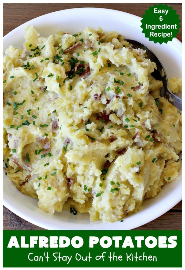 Alfredo Potatoes | Can't Stay Out of the Kitchen | one of the most enjoyable ways to enjoy #MashedPotatoes ever! Terrific for #holiday or company dinners. #potatoes #AlfredoSauce #AlfredoPotatoes