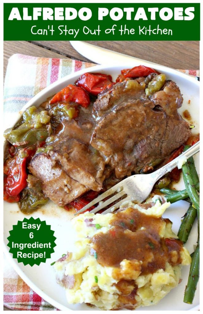 Alfredo Potatoes | Can't Stay Out of the Kitchen | one of the most enjoyable ways to enjoy #MashedPotatoes ever! Terrific for #holiday or company dinners. #potatoes #AlfredoSauce #AlfredoPotatoes