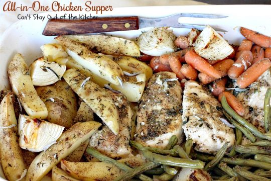 All-in-One Chicken Supper | Can't Stay Out of the Kitchen | fabulous #chicken dinner that's a quick & easy one dish meal. This entree is seasoned to perfection. We loved it. #potatoes #carrots #glutenfree