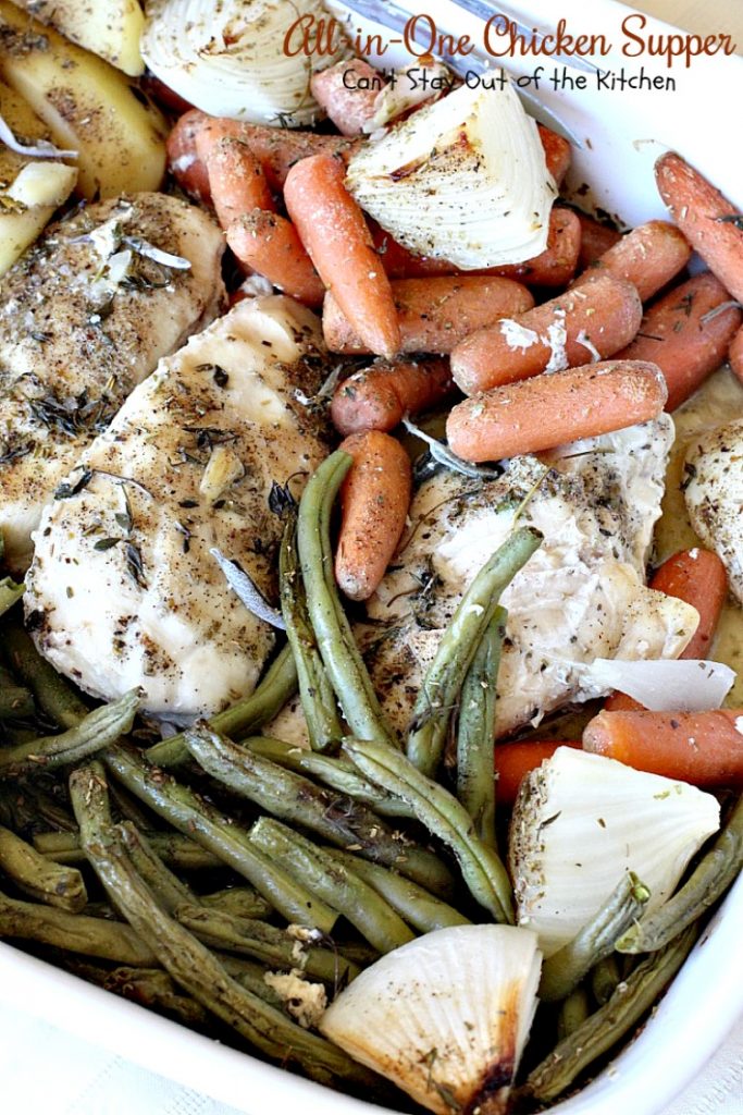 All-in-One Chicken Supper | Can't Stay Out of the Kitchen | fabulous #chicken dinner that's a quick & easy one dish meal. This entree is seasoned to perfection. We loved it. #potatoes #carrots #glutenfree
