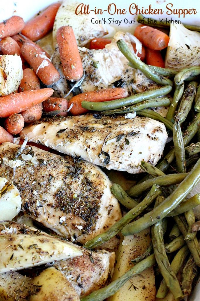 All-in-One Chicken Supper | Can't Stay Out of the Kitchen | fabulous #chicken dinner that's a quick & easy one dish meal. This entree is seasoned to perfection. We loved it. #potatoes #carrots #glutenfree