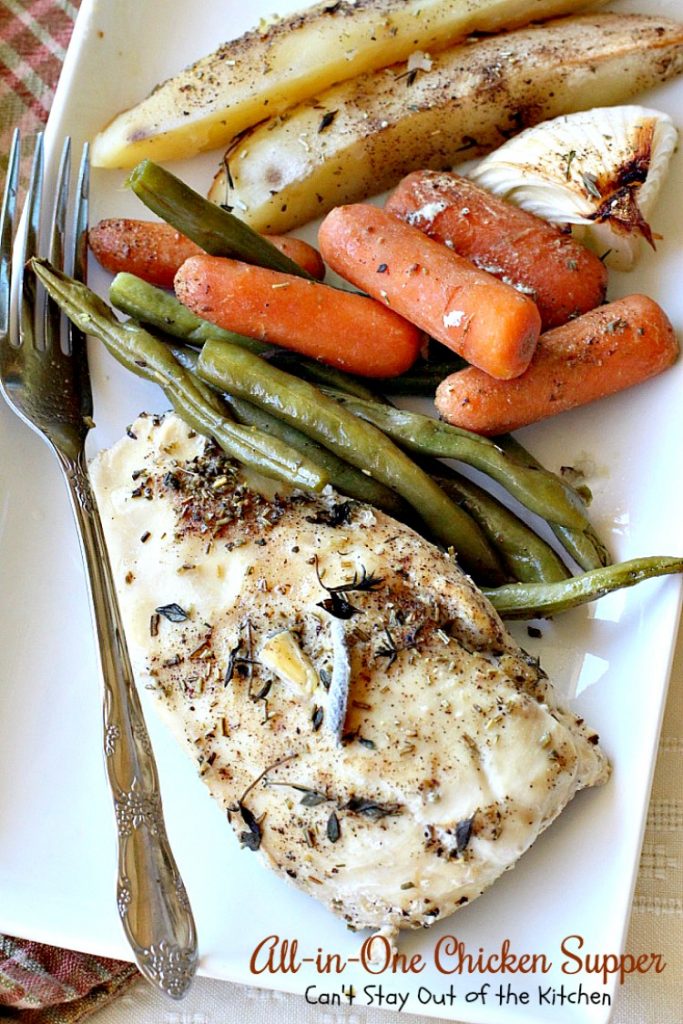 All-in-One Chicken Supper | Can't Stay Out of the Kitchen | fabulous #chicken dinner that's a quick & easy one dish meal. This entree is seasoned to perfection. We loved it. #potatoes #carrots #glutenfree