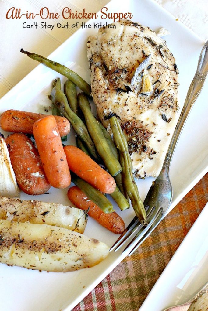 All-in-One Chicken Supper | Can't Stay Out of the Kitchen | fabulous #chicken dinner that's a quick & easy one dish meal. This entree is seasoned to perfection. We loved it. #potatoes #carrots #glutenfree