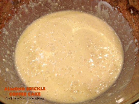 Almond Brickle Coffee Cake | Can't Stay Out of the Kitchen | this spectacular #CoffeeCake absolutely rocks! It's made with #almonds & #HeathEnglishToffeeBits. Every bite will have you drooling. Terrific for a #Holiday or company #Breakfast or for #Dessert. #Easter #cake #HolidayDessert #EasterDessert #MothersDayDessert #AlmondDessert #ToffeeDessert #AlmondBrickleCoffeeCake #LandOLakes