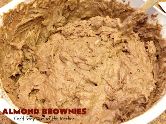 Almond Brownies | Can't Stay Out of the Kitchen | these lush, decadent #brownies are filled with #almonds providing a crunchy texture that's irresistible. Terrific for #holidays like #MemorialDay, #FourthofJuly or #LaborDay. We also like them for potlucks & #tailgating parties. #Chocolate #dessert #ChocolateDessert #AlmondDessert #cookie