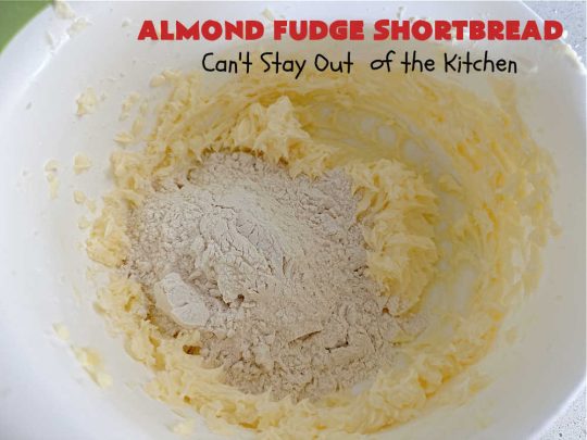 Almond Fudge Shortbread | Can't Stay Out of the Kitchen | This luscious, fudge, chocolaty #shortbread #recipe is rich, decadent & heavenly. Wow your family & friends with this fantastic #cookie at your next #potluck, #tailgating party, #BackyardBarbecue or even #holiday baking & a #ChristmasCookieExchange. Every bite will have you swooning! #Almonds #Fudge #dessert #AlmondFudgeShortbread #ChocolateDessert