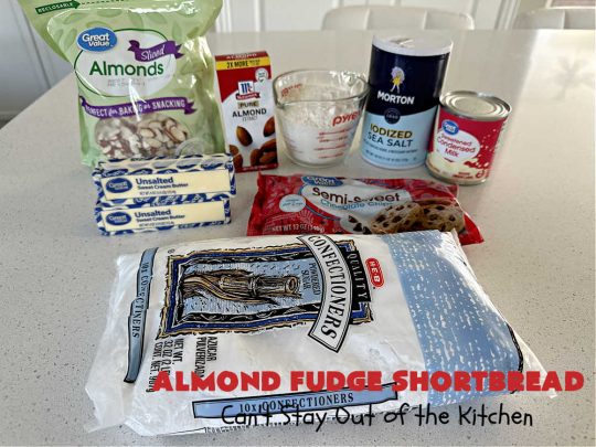 Almond Fudge Shortbread | Can't Stay Out of the Kitchen | This luscious, fudge, chocolaty #shortbread #recipe is rich, decadent & heavenly. Wow your family & friends with this fantastic #cookie at your next #potluck, #tailgating party, #BackyardBarbecue or even #holiday baking & a #ChristmasCookieExchange. Every bite will have you swooning! #Almonds #Fudge #dessert #AlmondFudgeShortbread #ChocolateDessert