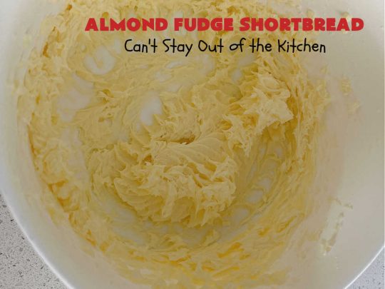 Almond Fudge Shortbread | Can't Stay Out of the Kitchen | This luscious, fudge, chocolaty #shortbread #recipe is rich, decadent & heavenly. Wow your family & friends with this fantastic #cookie at your next #potluck, #tailgating party, #BackyardBarbecue or even #holiday baking & a #ChristmasCookieExchange. Every bite will have you swooning! #Almonds #Fudge #dessert #AlmondFudgeShortbread #ChocolateDessert