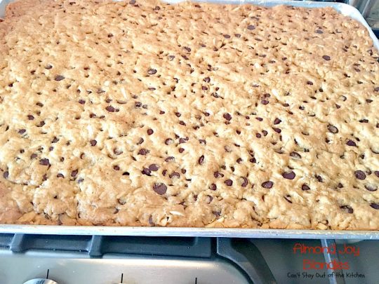 Almond Joy Blondies | Can't Stay Out of the Kitchen | these rich and decadent #cookies are divine. Perfect #dessert for any occasion. The icing is to die for! #chocolate #coconut #almonds