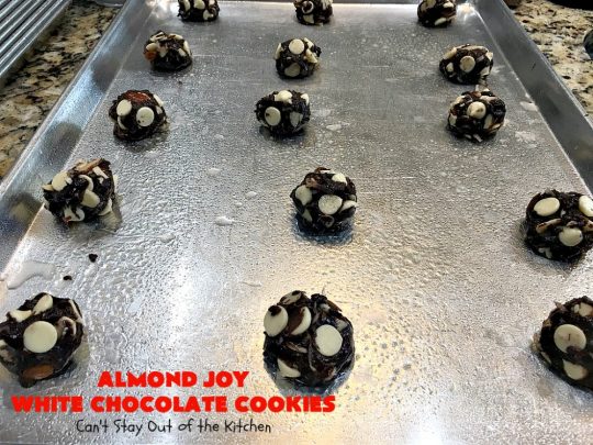 Almond Joy White Chocolate Cookies | Can't Stay Out of the Kitchen | these rich, decadent #cookies are stuffed with the #AlmondJoy flavors of #chocolate, #coconut #almonds & add #WhiteChocolate. They are absolutely outstanding. Terrific for any summer or #holiday party, #tailgating, potluck or backyard BBQ. #dessert #ChocolateDessert #AlmondJoyDessert #AlmondJoyWhiteChocolateCookies