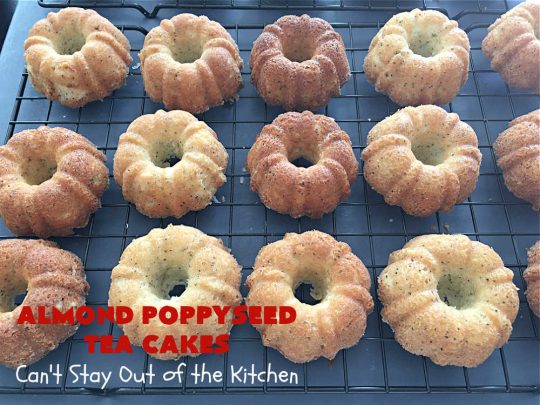 Almond Poppyseed Tea Cakes | Can't Stay Out of the Kitchen | these amazing #TeaCakes are irresistible & mouthwatering. They include both #almond flavoring & #almonds along with #poppyseeds to give flavor & texture to the #cake. These are fantastic for #holiday or #Christmas parties, but delightful enough to make all year long. Prepare to drool over every bite! #dessert #HolidayDessert #AlmondPoppyseedTeaCakes