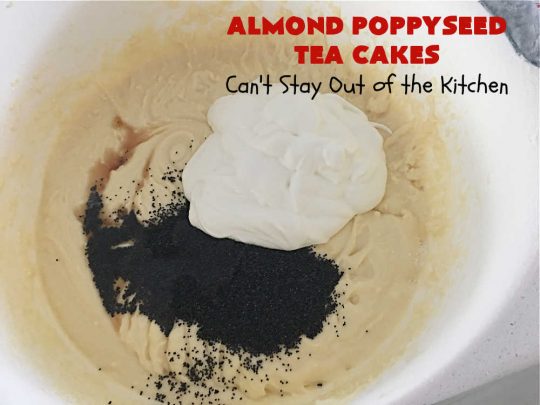Almond Poppyseed Tea Cakes | Can't Stay Out of the Kitchen | these amazing #TeaCakes are irresistible & mouthwatering. They include both #almond flavoring & #almonds along with #poppyseeds to give flavor & texture to the #cake. These are fantastic for #holiday or #Christmas parties, but delightful enough to make all year long. Prepare to drool over every bite! #dessert #HolidayDessert #AlmondPoppyseedTeaCakes