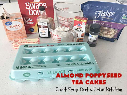 Almond Poppyseed Tea Cakes | Can't Stay Out of the Kitchen | these amazing #TeaCakes are irresistible & mouthwatering. They include both #almond flavoring & #almonds along with #poppyseeds to give flavor & texture to the #cake. These are fantastic for #holiday or #Christmas parties, but delightful enough to make all year long. Prepare to drool over every bite! #dessert #HolidayDessert #AlmondPoppyseedTeaCakes