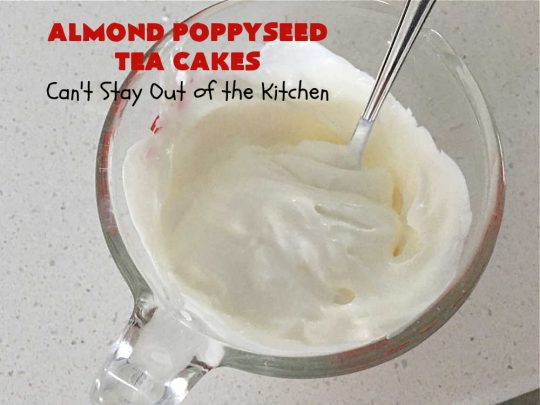 Almond Poppyseed Tea Cakes | Can't Stay Out of the Kitchen | these amazing #TeaCakes are irresistible & mouthwatering. They include both #almond flavoring & #almonds along with #poppyseeds to give flavor & texture to the #cake. These are fantastic for #holiday or #Christmas parties, but delightful enough to make all year long. Prepare to drool over every bite! #dessert #HolidayDessert #AlmondPoppyseedTeaCakes