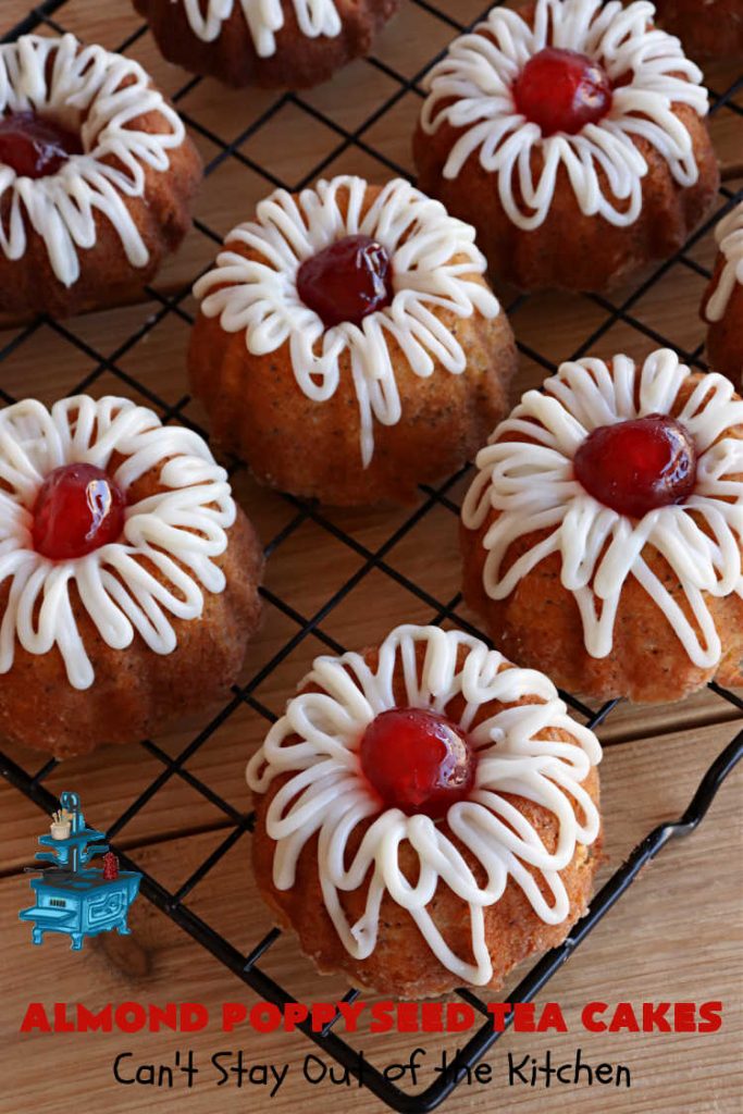 Almond Poppyseed Tea Cakes | Can't Stay Out of the Kitchen | these amazing #TeaCakes are irresistible & mouthwatering. They include both #almond flavoring & #almonds along with #poppyseeds to give flavor & texture to the #cake. These are fantastic for #holiday or #Christmas parties, but delightful enough to make all year long. Prepare to drool over every bite! #dessert #HolidayDessert #AlmondPoppyseedTeaCakes