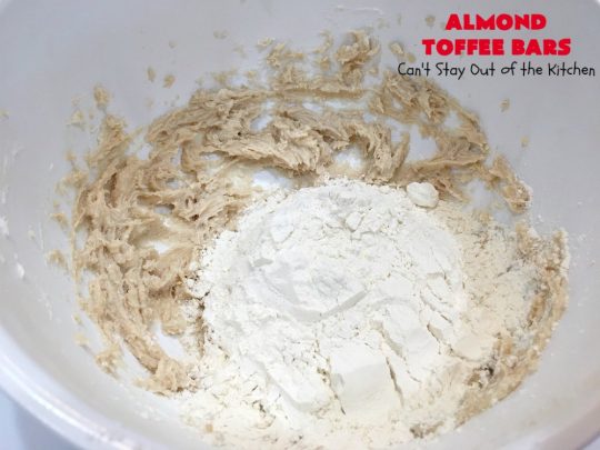 Almond Toffee Bars | Can't Stay Out of the Kitchen | each delicious bar-type #cookie is filled with #toffee, #coconut & #almonds. They're irresistible & so delicious. #dessert #AlmondDessert #ToffeeDessert #HolidayDessert #ValentinesDayDessert #SuperBowlDessert #Tailgating