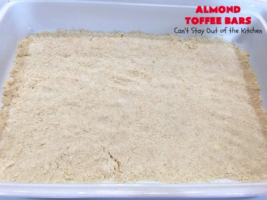 Almond Toffee Bars | Can't Stay Out of the Kitchen | each delicious bar-type #cookie is filled with #toffee, #coconut & #almonds. They're irresistible & so delicious. #dessert #AlmondDessert #ToffeeDessert #HolidayDessert #ValentinesDayDessert #SuperBowlDessert #Tailgating