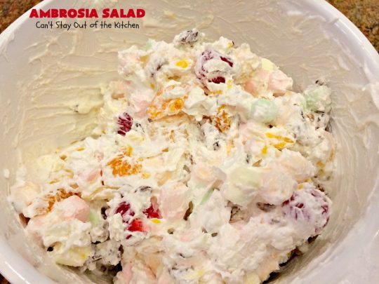 Ambrosia Salad | Can't Stay Out of the Kitchen | this heavenly #fruit #salad is perfect for summer #holidays like the #FourthofJuly or #LaborDay. The flavors are divine and it's quick & easy. #cherries #pineapple #glutenfree #ambrosia