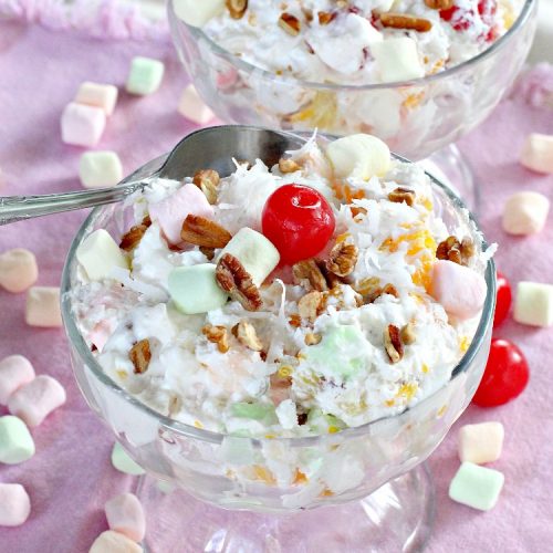 Ambrosia Salad | Can't Stay Out of the Kitchen | this heavenly #fruit #salad is perfect for summer #holidays like the #FourthofJuly or #LaborDay. The flavors are divine and it's quick & easy. #cherries #pineapple #glutenfree #ambrosia