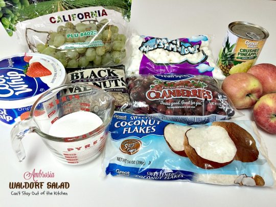 Ambrosia Waldorf Salad | Can't Stay Out of the Kitchen | this marvelous fluffy & fruity #salad has always been a family favorite for the #holidays. #Cranberries provide zest and it also includes #grapes #pineapple and #apples.