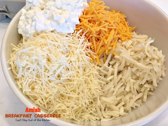 Amish Breakfast Casserole | Can't Stay Out of the Kitchen | one of the tastiest most delightful #breakfast #casseroles ever! This one uses 2 meats and 3 cheeses! Fabulous for #holiday breakfasts.