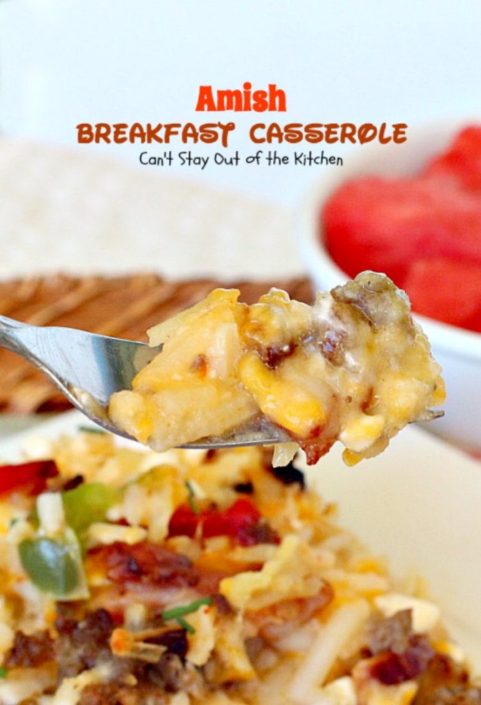 Amish Breakfast Casserole | Can't Stay Out of the Kitchen | one of the tastiest most delightful #breakfast #casseroles ever! This one uses 2 meats and 3 cheeses! Fabulous for #holiday breakfasts.