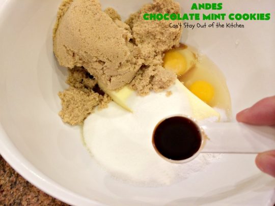Andes Chocolate Mint Cookies | Can't Stay Out of the Kitchen | these spectacular #cookies start with #MrsFieldsChocolateChipCookie dough & add #AndesChocolateMints. They are rich, decadent & heavenly. If you enjoy the flavors of #chocolate & #mint, you'll adore this #dessert. #tailgating #ChocolateDessert #MintDessert #AndesChocolateMintCookies #ChristmasCookieExchange