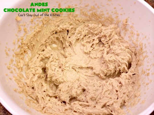 Andes Chocolate Mint Cookies | Can't Stay Out of the Kitchen | these spectacular #cookies start with #MrsFieldsChocolateChipCookie dough & add #AndesChocolateMints. They are rich, decadent & heavenly. If you enjoy the flavors of #chocolate & #mint, you'll adore this #dessert. #tailgating #ChocolateDessert #MintDessert #AndesChocolateMintCookies #ChristmasCookieExchange