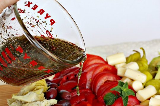 Antipasto Salad | Can't Stay Out of the Kitchen | this amazingly healthy #salad has a delicious, homemade #GreekSalad dressing. #avocados #pepperocinis #mozzarellacheese #glutenfree