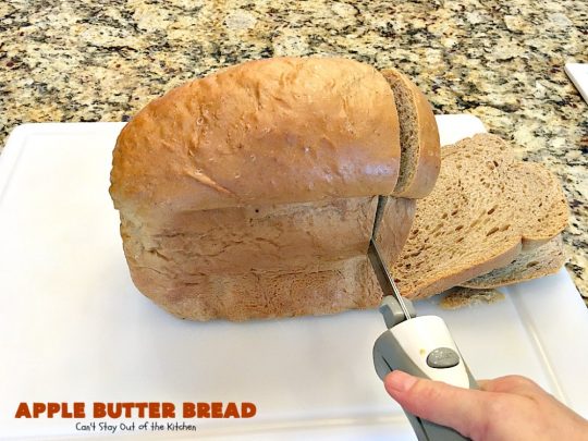 Apple Butter Bread | Can't Stay Out of the Kitchen | one of our favorite #breadmaker recipes for homemade #bread. Quick, easy & delicious. Great with homemade #applebutter too. #apple