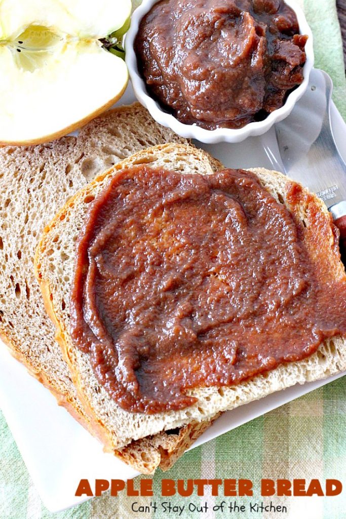 Apple Butter Bread | Can't Stay Out of the Kitchen | one of our favorite #breadmaker recipes for homemade #bread. Quick, easy & delicious. Great with homemade #applebutter too. #apple