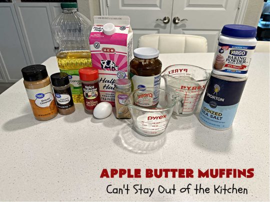 Apple Butter Muffins | Can't Stay Out of the Kitchen | Prepare to drool over these outstanding #muffins. They taste just like #CinnamonToastCrunch on top and #ApplePie in the middle! Every bite is rich, decadent & heavenly. Terrific for a weekend, company or #holiday #breakfast or #brunch. You won't be able to gobble them up fast enough! #AppleButter #pecans #BreakfastMuffins #HolidayMuffins #AppleButterMuffins