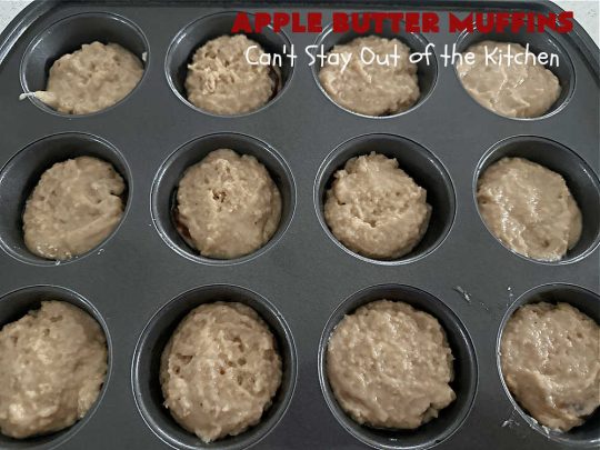 Apple Butter Muffins | Can't Stay Out of the Kitchen | Prepare to drool over these outstanding #muffins. They taste just like #CinnamonToastCrunch on top and #ApplePie in the middle! Every bite is rich, decadent & heavenly. Terrific for a weekend, company or #holiday #breakfast or #brunch. You won't be able to gobble them up fast enough! #AppleButter #pecans #BreakfastMuffins #HolidayMuffins #AppleButterMuffins