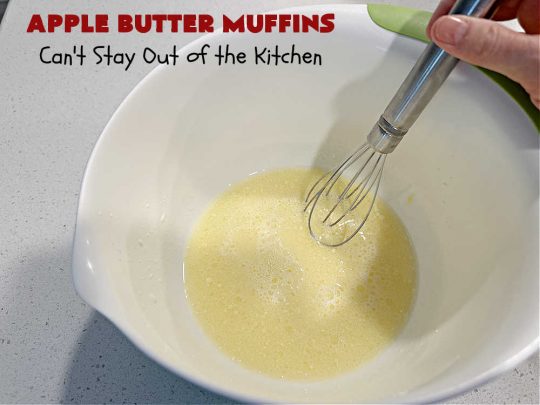 Apple Butter Muffins | Can't Stay Out of the Kitchen | Prepare to drool over these outstanding #muffins. They taste just like #CinnamonToastCrunch on top and #ApplePie in the middle! Every bite is rich, decadent & heavenly. Terrific for a weekend, company or #holiday #breakfast or #brunch. You won't be able to gobble them up fast enough! #AppleButter #pecans #BreakfastMuffins #HolidayMuffins #AppleButterMuffins