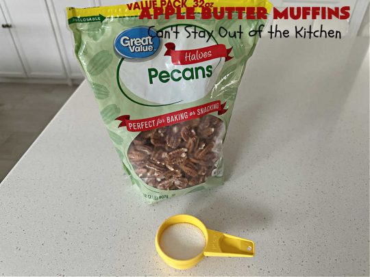 Apple Butter Muffins | Can't Stay Out of the Kitchen | Prepare to drool over these outstanding #muffins. They taste just like #CinnamonToastCrunch on top and #ApplePie in the middle! Every bite is rich, decadent & heavenly. Terrific for a weekend, company or #holiday #breakfast or #brunch. You won't be able to gobble them up fast enough! #AppleButter #pecans #BreakfastMuffins #HolidayMuffins #AppleButterMuffins