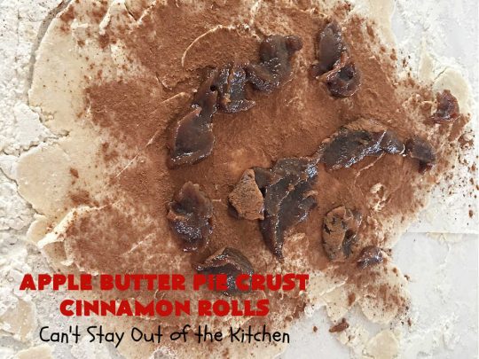 Apple Butter Pie Crust Cinnamon Rolls | Can't Stay Out of the Kitchen | these spectacular #CinnamonRolls are absolutely breathtaking! They're made from #PieCrust and filled with #AppleButter & #cinnamon. Great for #breakfast, snacks or for #dessert. Every bite will rock your world! #apples #PieCrustCinnamonRolls #HolidayBreakfast #AppleButterPieCrustCinnamonRolls