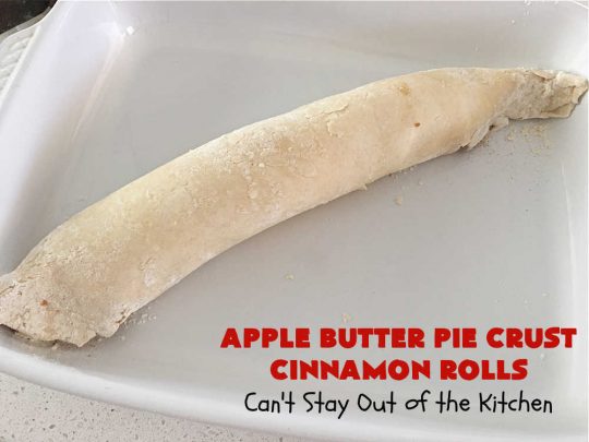 Apple Butter Pie Crust Cinnamon Rolls | Can't Stay Out of the Kitchen | these spectacular #CinnamonRolls are absolutely breathtaking! They're made from #PieCrust and filled with #AppleButter & #cinnamon. Great for #breakfast, snacks or for #dessert. Every bite will rock your world! #apples #PieCrustCinnamonRolls #HolidayBreakfast #AppleButterPieCrustCinnamonRolls