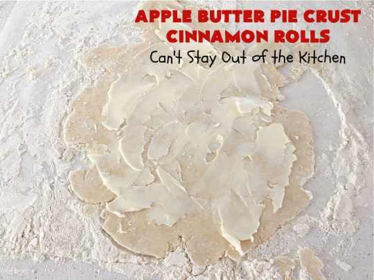 Apple Butter Pie Crust Cinnamon Rolls | Can't Stay Out of the Kitchen | these spectacular #CinnamonRolls are absolutely breathtaking! They're made from #PieCrust and filled with #AppleButter & #cinnamon. Great for #breakfast, snacks or for #dessert. Every bite will rock your world! #apples #PieCrustCinnamonRolls #HolidayBreakfast #AppleButterPieCrustCinnamonRolls