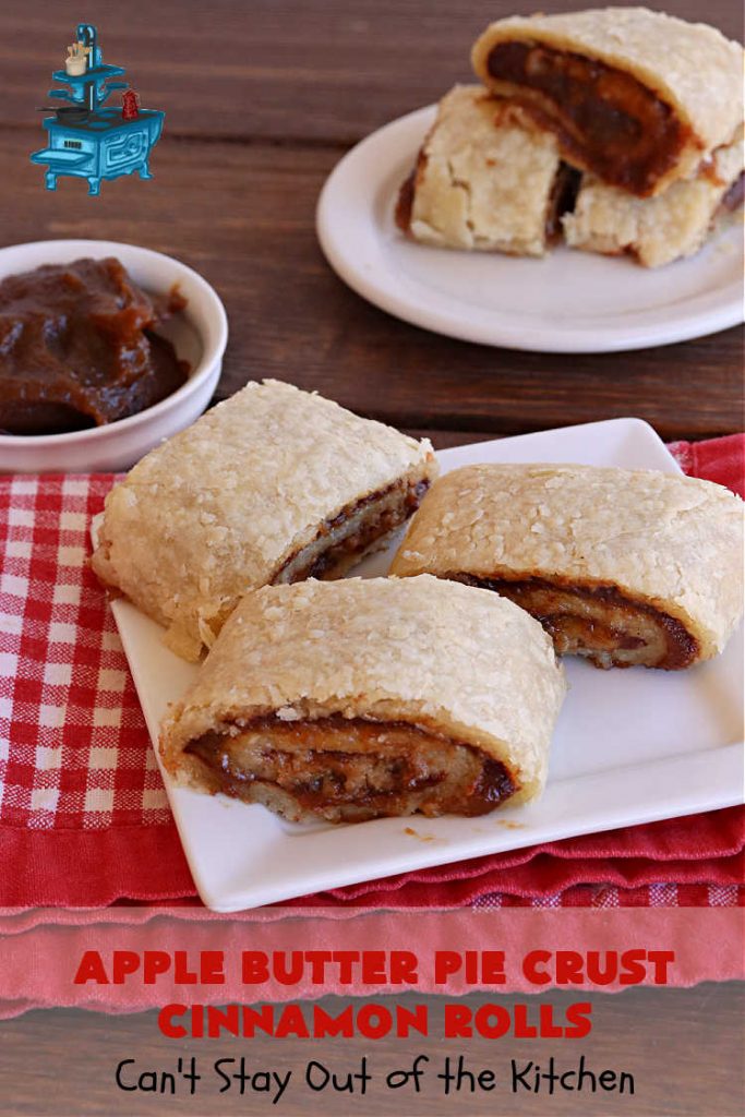 Apple Butter Pie Crust Cinnamon Rolls | Can't Stay Out of the Kitchen | these spectacular #CinnamonRolls are absolutely breathtaking! They're made from #PieCrust and filled with #AppleButter & #cinnamon. Great for #breakfast, snacks or for #dessert. Every bite will rock your world! #apples #PieCrustCinnamonRolls #HolidayBreakfast #AppleButterPieCrustCinnamonRollsApple Butter Pie Crust Cinnamon Rolls | Can't Stay Out of the Kitchen | these spectacular #CinnamonRolls are absolutely breathtaking! They're made from #PieCrust and filled with #AppleButter & #cinnamon. Great for #breakfast, snacks or for #dessert. Every bite will rock your world! #apples #PieCrustCinnamonRolls #HolidayBreakfast #AppleButterPieCrustCinnamonRolls