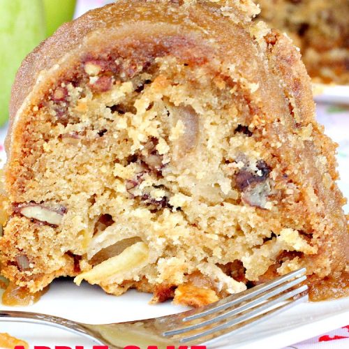 Apple Cake | Can't Stay Out of the Kitchen | This fantastic #apple #cake is filled with apples & #pecans & glazed with a homemade #caramel icing. It's absolutely divine! We serve it for #breakfast as a #coffeecake or for #dessert. #applecake #appledessert