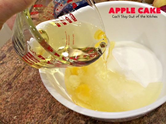 Apple Cake | Can't Stay Out of the Kitchen | This fantastic #apple #cake is filled with apples & #pecans & glazed with a homemade #caramel icing. It's absolutely divine! We serve it for #breakfast as a #coffeecake or for #dessert. #applecake #appledessert
