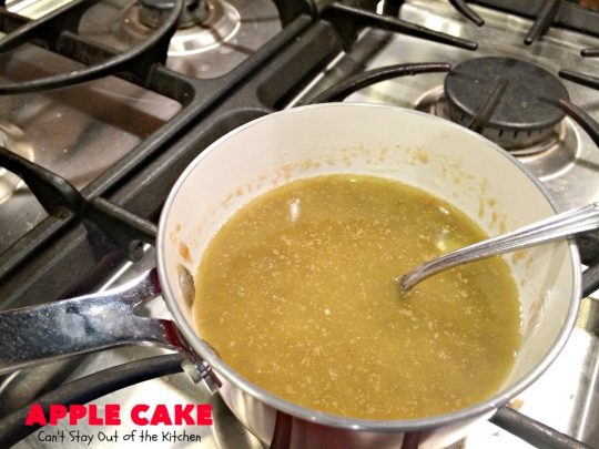 Apple Cake | Can't Stay Out of the Kitchen | This fantastic #apple #cake is filled with apples & #pecans & glazed with a homemade #caramel icing. It's absolutely divine! We serve it for #breakfast as a #coffeecake or for #dessert. #applecake #appledessert