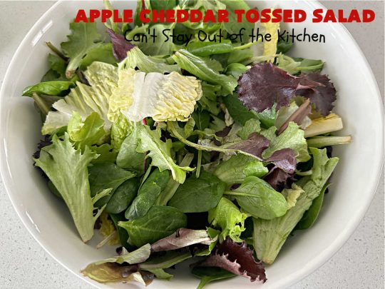 Apple Cheddar Tossed Salad | Can't Stay Out of the Kitchen | This light & refreshing #TossedSalad includes #apples, #grapes, #ToastedWalnuts & #CheddarCheese. The Homemade #SaladDressing is fantastic. This is a terrific #salad for company or #holiday dinners as well as regular family dinners. #GlutenFree #healthy #SideDish #AppleCheddarTossedSalad