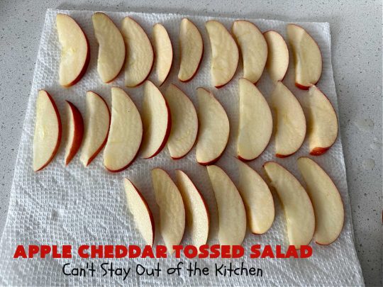 Apple Cheddar Tossed Salad | Can't Stay Out of the Kitchen | This light & refreshing #TossedSalad includes #apples, #grapes, #ToastedWalnuts & #CheddarCheese. The Homemade #SaladDressing is fantastic. This is a terrific #salad for company or #holiday dinners as well as regular family dinners. #GlutenFree #healthy #SideDish #AppleCheddarTossedSalad